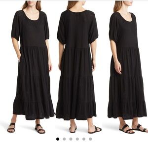 Casual jersey Black Maxi tiered short sleeve Dress